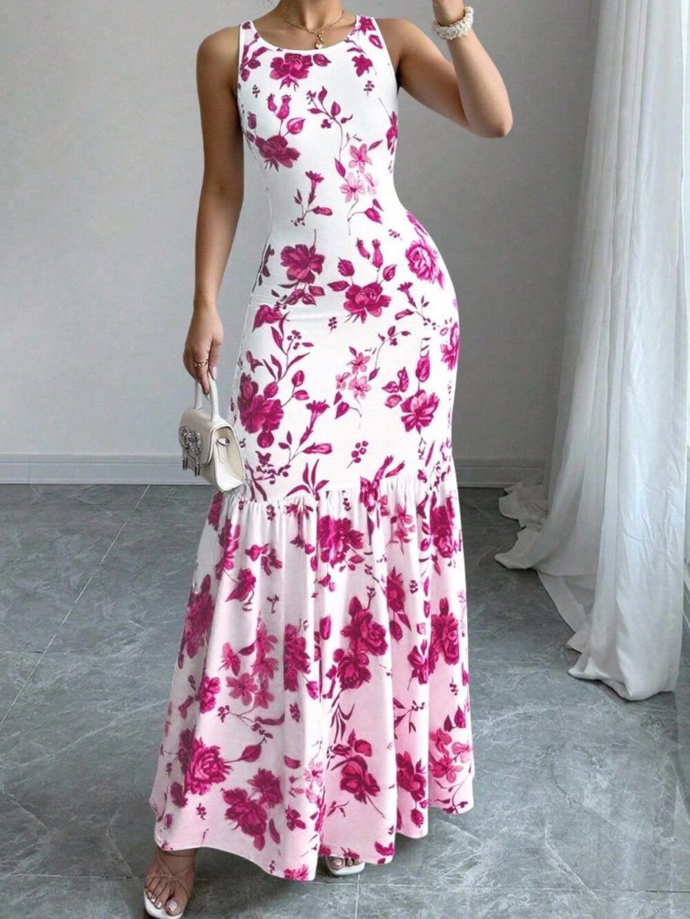 Multicolor Elegant Women's Sleeveless Maxi Printed Dress